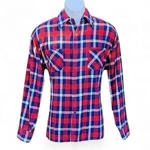 Vintage 80s - 90s Men's Classic Plaid Button Down Flannel Shirt; Grunge